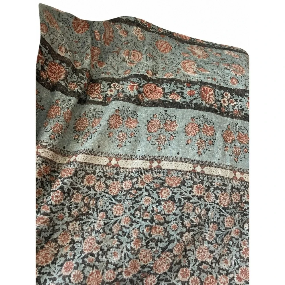 Pottery Barn Duvet Cover Full/Queen Blue Floral Paisley EUC Cotton Linen